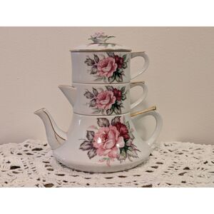 Vintage Lefton Hand-Painted Stacking Tea Set – with Original Foil Label
